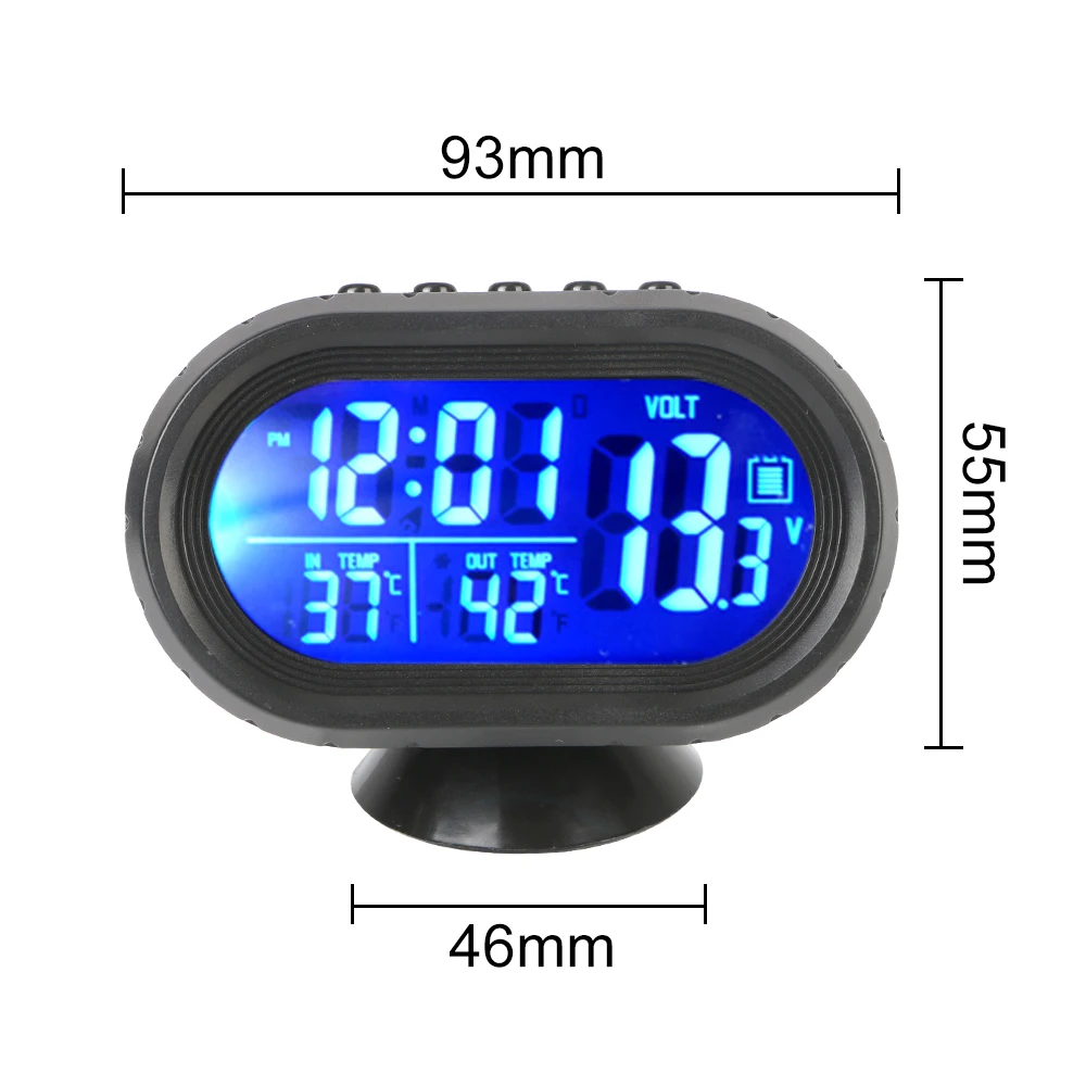 12V/24V Freeze alert Backlight 3 in 1 Car Voltmeter Thermometer LCD Digital Noctilucous Clock