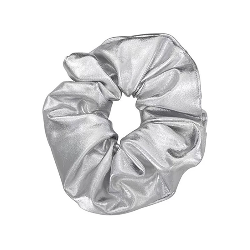 Laço de cabelo de metal prateado para mulheres Y2k Scrunchies doce, simples, elástico, faixa de cabelo, acessórios para cabelo, headwear diário, corda de cabelo retro