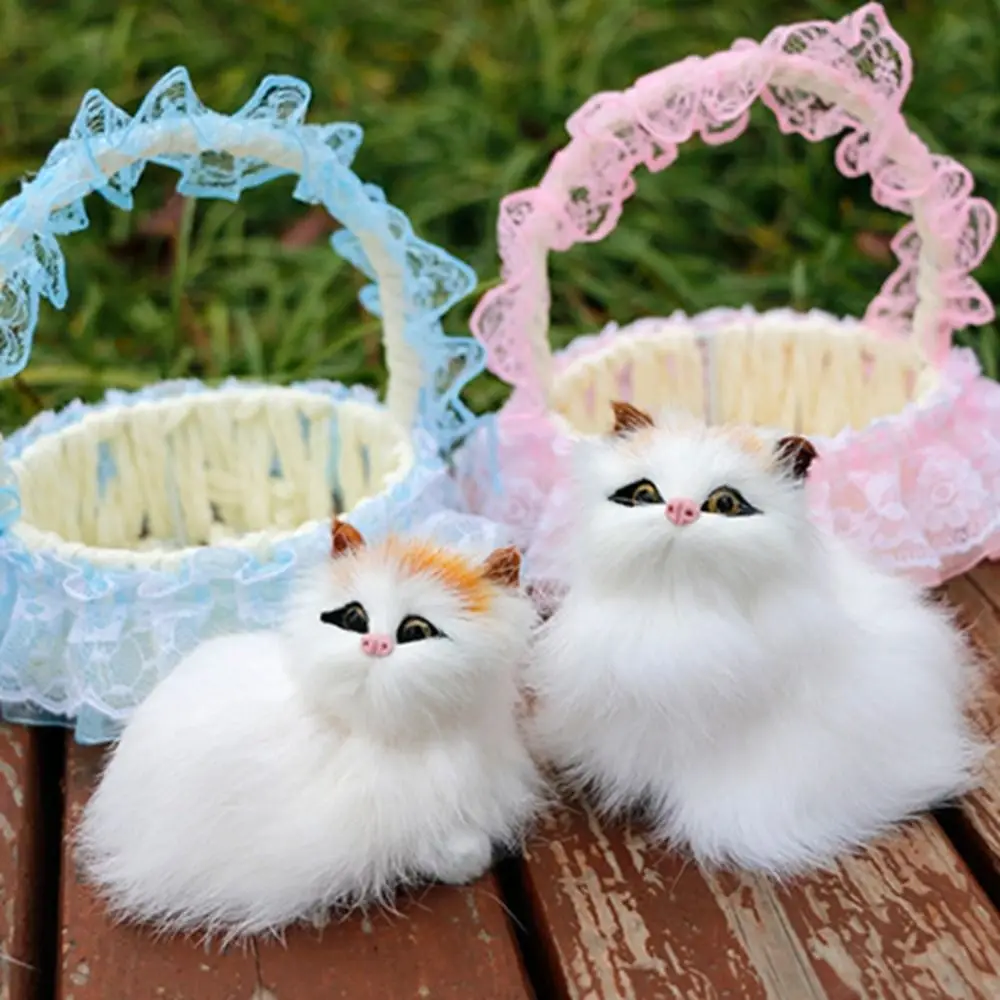 With Hanging Basket Simulation Rabbits Toy Figurines Fur Animal Simulation Cat Doll Realistic Lifelike Plush Bunny Toy Kids Toys