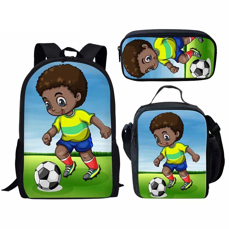 Cartoon Classic African Black Boys 3Pcs/Set Backpack 3D Print School Student Book Bag Laptop Daypack with Lunch Bag Pencil Bag