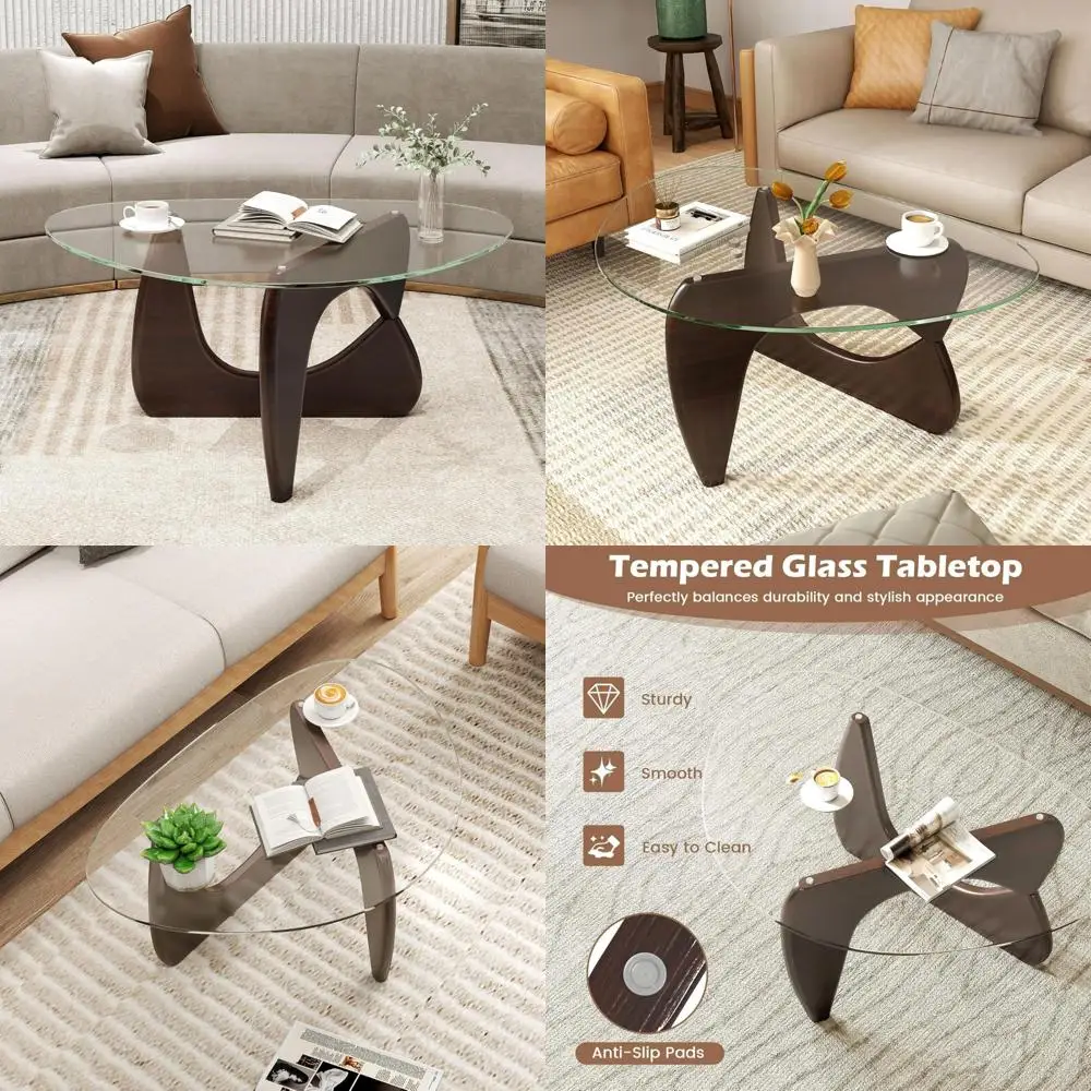 

Современный журнальный столик из закаленного стекла середины века с регулируемым основанием из резинового дерева, маленький