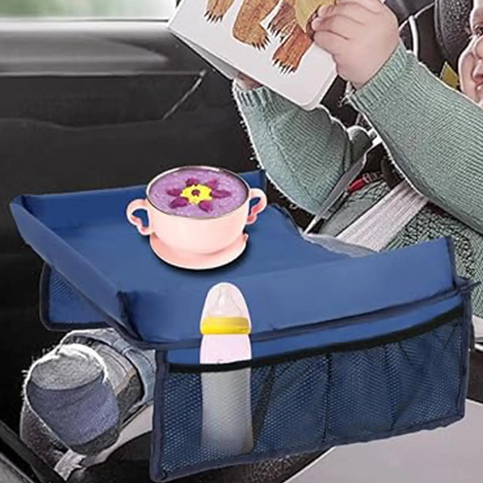 Car Seat Tray For Kids Foldable Multiple Pockets Waterproof Car Table Portable Large Capacity Table For Dining Drawing Car