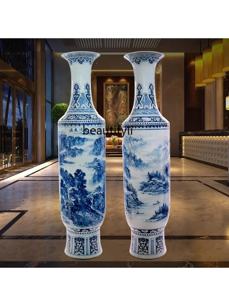 Ceramic Chinese Hand-Painted Floor Vase Living Room and Hotel Company Villa Relocation and Opening Gift Decoration