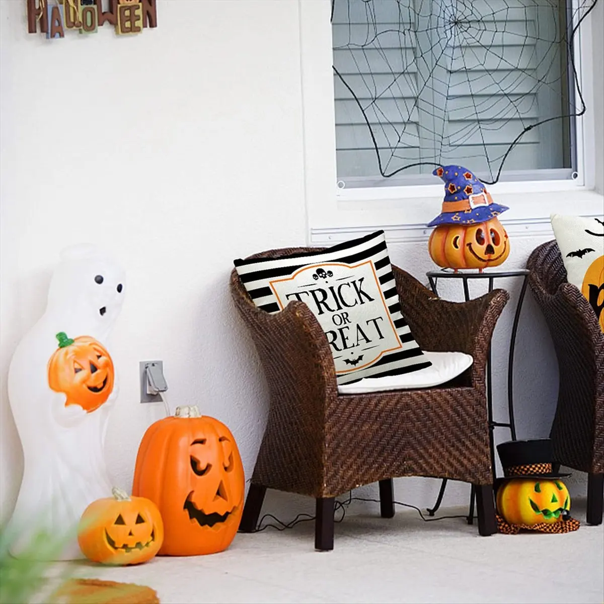 A25I Pillow Covers 18x18 Inch Set of 4 Trick or Treat Pillow Covers Halloween Linen Sofa Bed Throw Cushion Cover Decoration