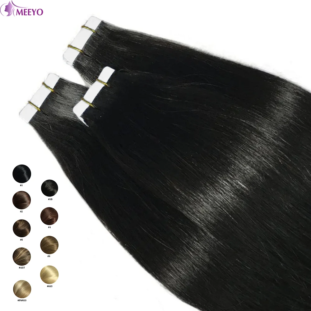 Tape In Straight Human Hair Extensions Natural Black Brazilian 100% Real Human Hair Extension Skin Weft Adhesive Invisible 20Pcs