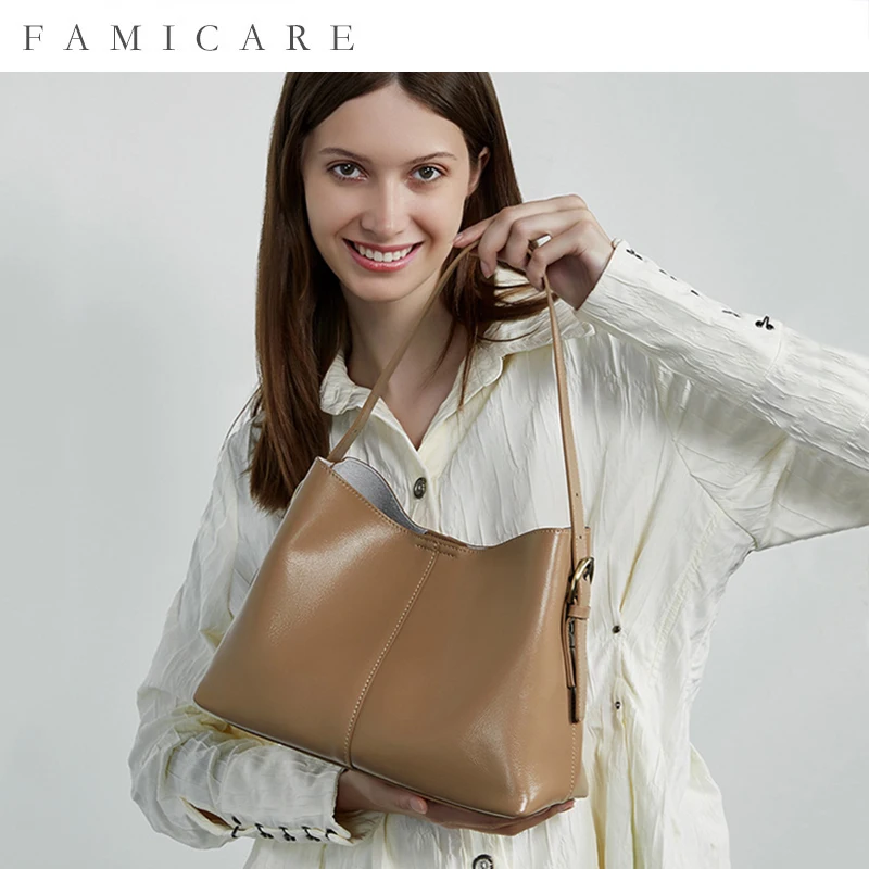 

2025 Новая женская сумка через плечо большой вместимости, женская сумка-ведро из кожи растительного дубления с верхним слоем в стиле ретро