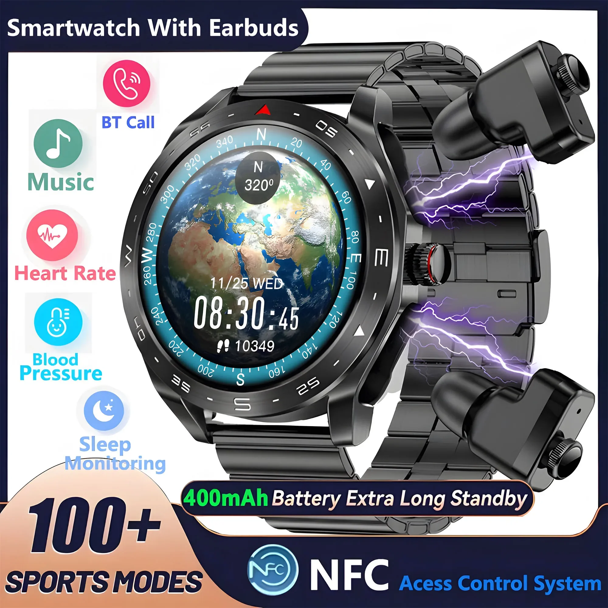 2024 New Bluetooth Headset Smart Watch Men AMOLED HD Color Screen 100+ Sports Modes 24-Hour Health Monitoring GPS Sports Tracker imelda may 11 past the hour cd