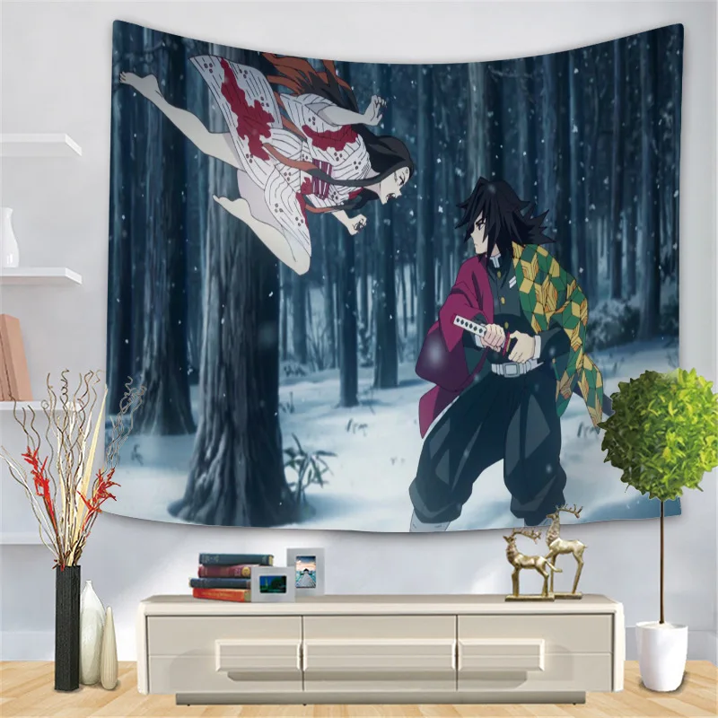 Anime Tapestry Cartoon Ghost Slayer Tapestry Digital Printed Wall Cloth Large Size Tapestry for Home Macrame Wall Hanging