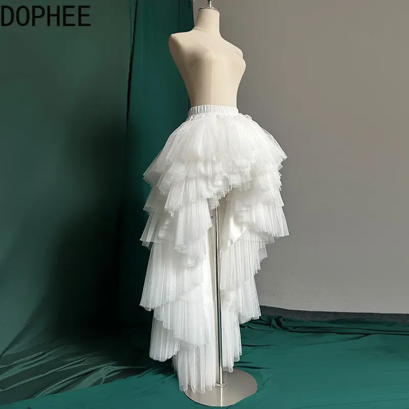 Original Solid Color Short Front Long Back Trailing Puffy Skirt Irregular Elastic Waist Annual Meeting Banquet Princess Skirts