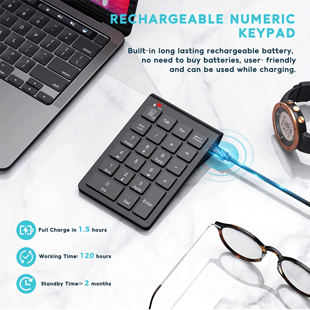 Type-C Wireless Wireless 22-Key Numeric Keypad, Compatible with Laptops, Desktops, Phones, and Tablets, Compact & Portable