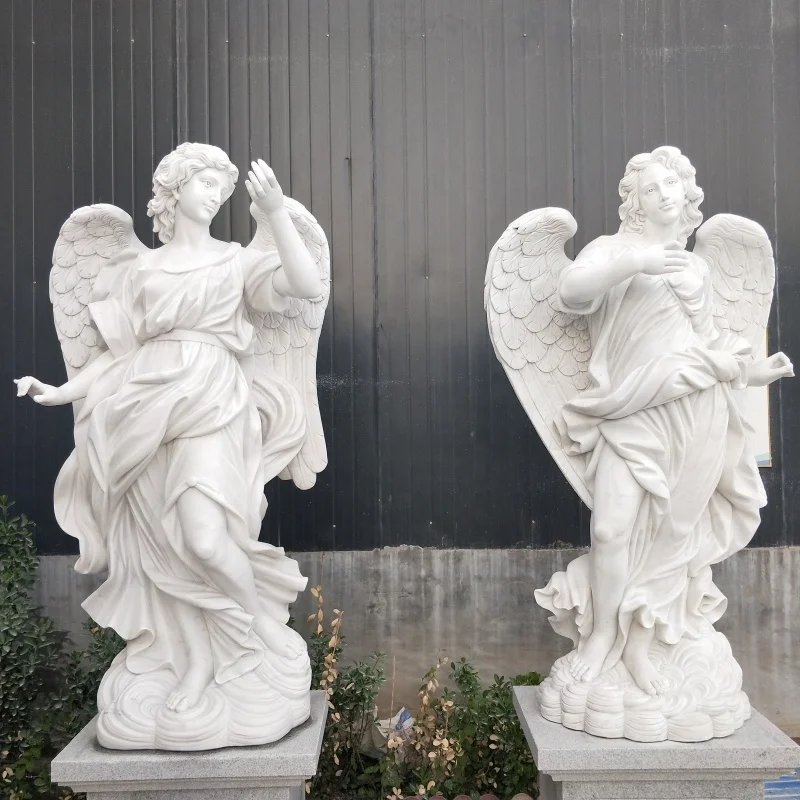 Modern Beautiful Angel Marble Statue Hand Carved Outdoor & Indoor Decoration