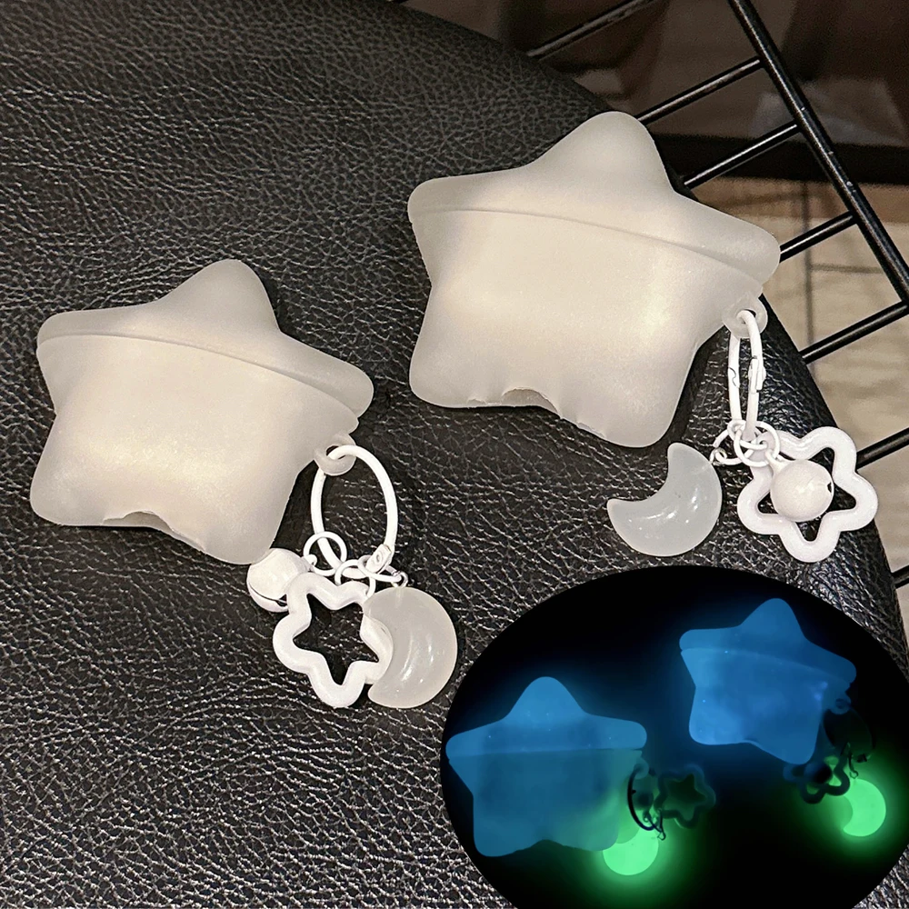 Funda luminosa translúcida con forma de estrella para Apple Airpods 1, 2, 3, 4 Pro2, funda para auriculares inalámbricos, caja de carga para Airpods Pro3 con colgante