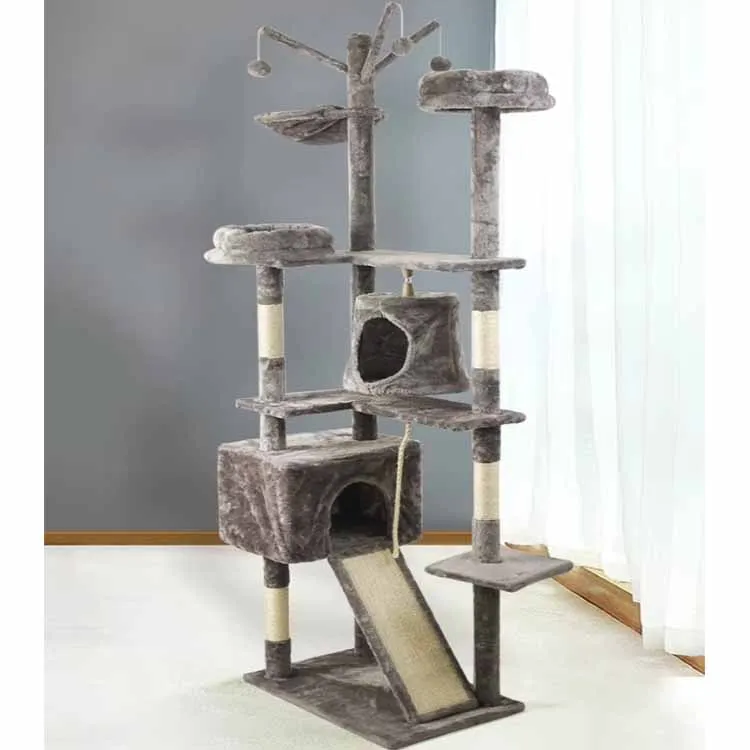 

Newest Multi-Level Cat Tree with Plush Cat Condo and Big Hammock Grey Cat Climbing Furniture for Kittens