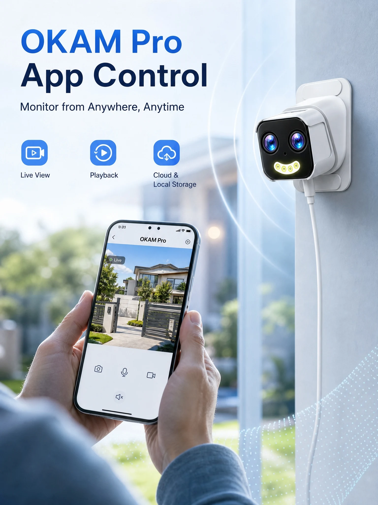 OKAM PRO Window Camera Dual Lens 10X ZOOM 5G WIFI Camera HD 10MP Dual Stand Night Vision Bidirectional Intercom Mobile Detection
