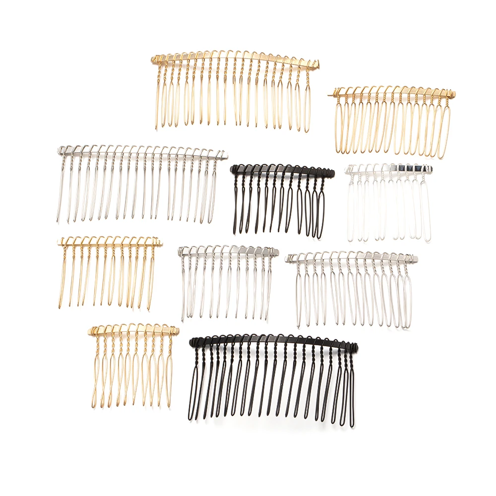 10Pcs/Lot 10/12/15/20/30Teeth Black Wire Headband Insert Comb Hair Crown DIY Bridal Wedding Headdresses Jewelry Decorative