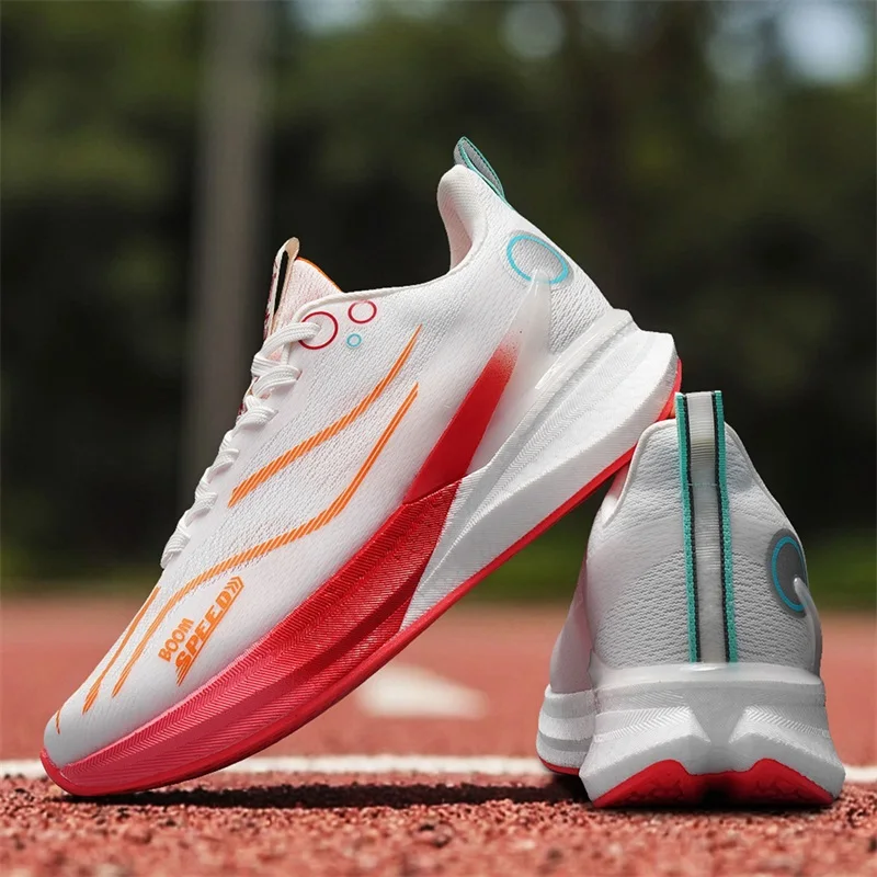 BOOM SPEED Racing Running Shoes High Elasticity Cushioning White Purple Gradient Breathable Mesh for Men And Women