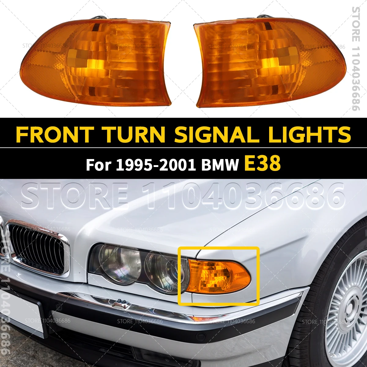 

For 1995-2001 E38 BMW 740i 740iL 740iLP 750iL Front Turn Signal Corner Lights Parking Lamps (No Bulbs) 63138379107 63138379108
