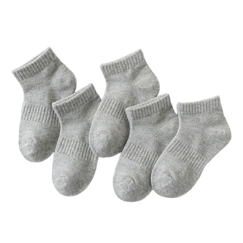 

5 Pairs Breathable Children's Ankle Socks Thin Solid Color Short Cotton Socks Summer Spring Mesh Low Cut Socks for Boys & Girls