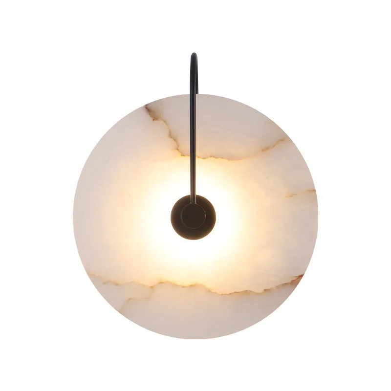

Simple round marble living room background wall wall lamp high sense