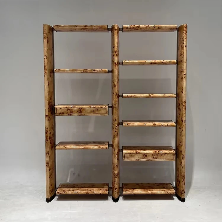 yf-Modern Style Custom Size Shelf Indoor Wood Home Office Furniture Bookcase With Decorative Metal details Storage Shelves-
