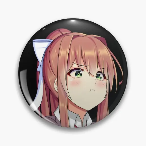 Monika Cute Kawaii Anime Girl Pouting  Soft Button Pin Cute Brooch Collar Cartoon Jewelry Fashion Lover Creative Hat Decor