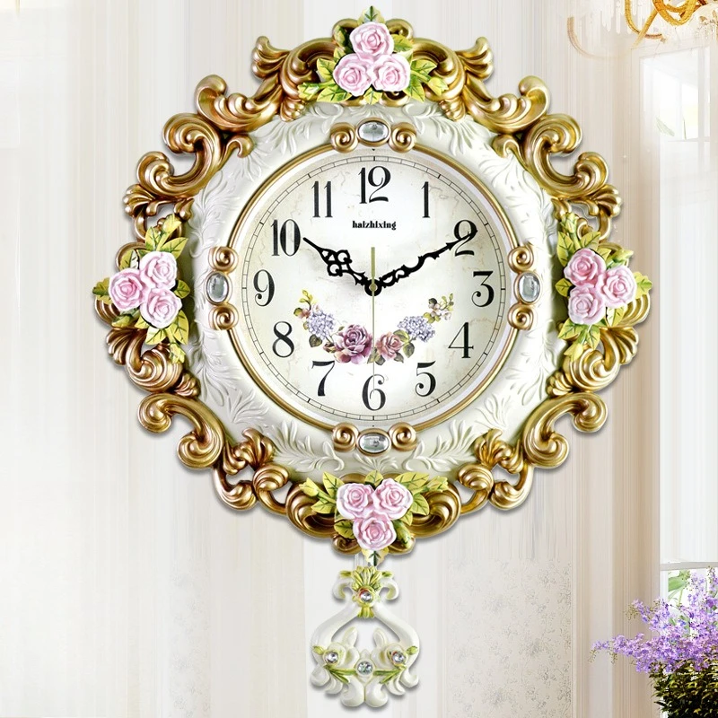 

European and American retro pastoral wall clock modern living room wall clock simple creative quartz clock factory price