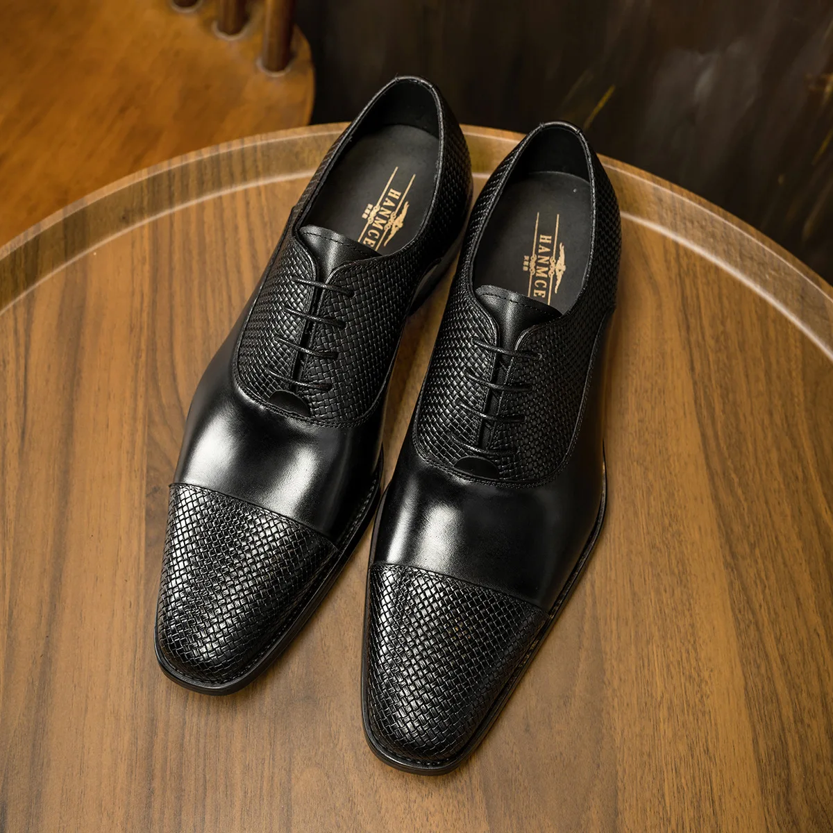 Luxury Genuine Leather Mens Business Dress Shoes Black Cap Toe Lace-Up Oxfords Company Office Wedding Party Formal Shoes for Men