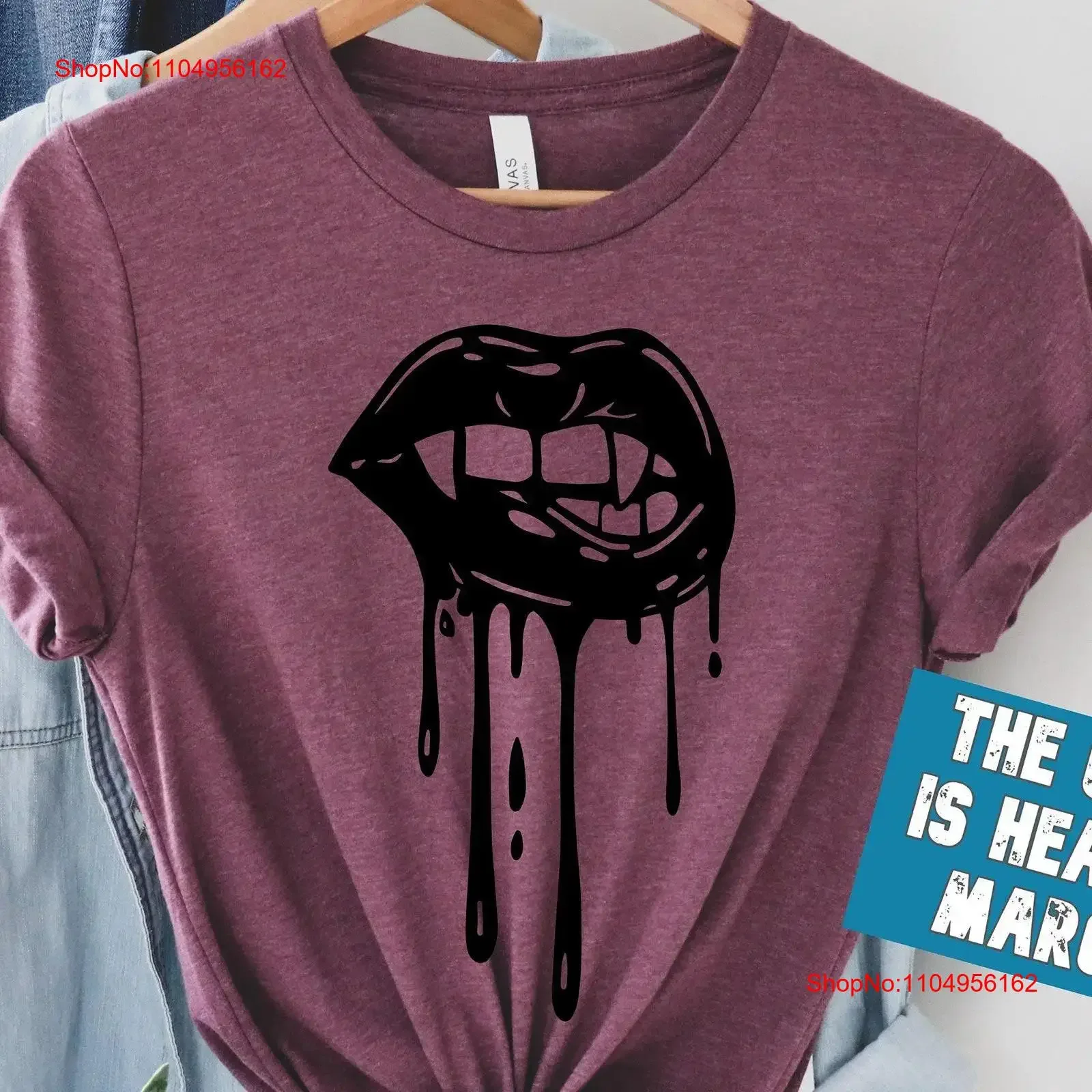 Vampire Lips Halloween T Shirt Party Hot for Women vintage Washed Comfortable Stylish homme Unisex Versatile graphic Breathable