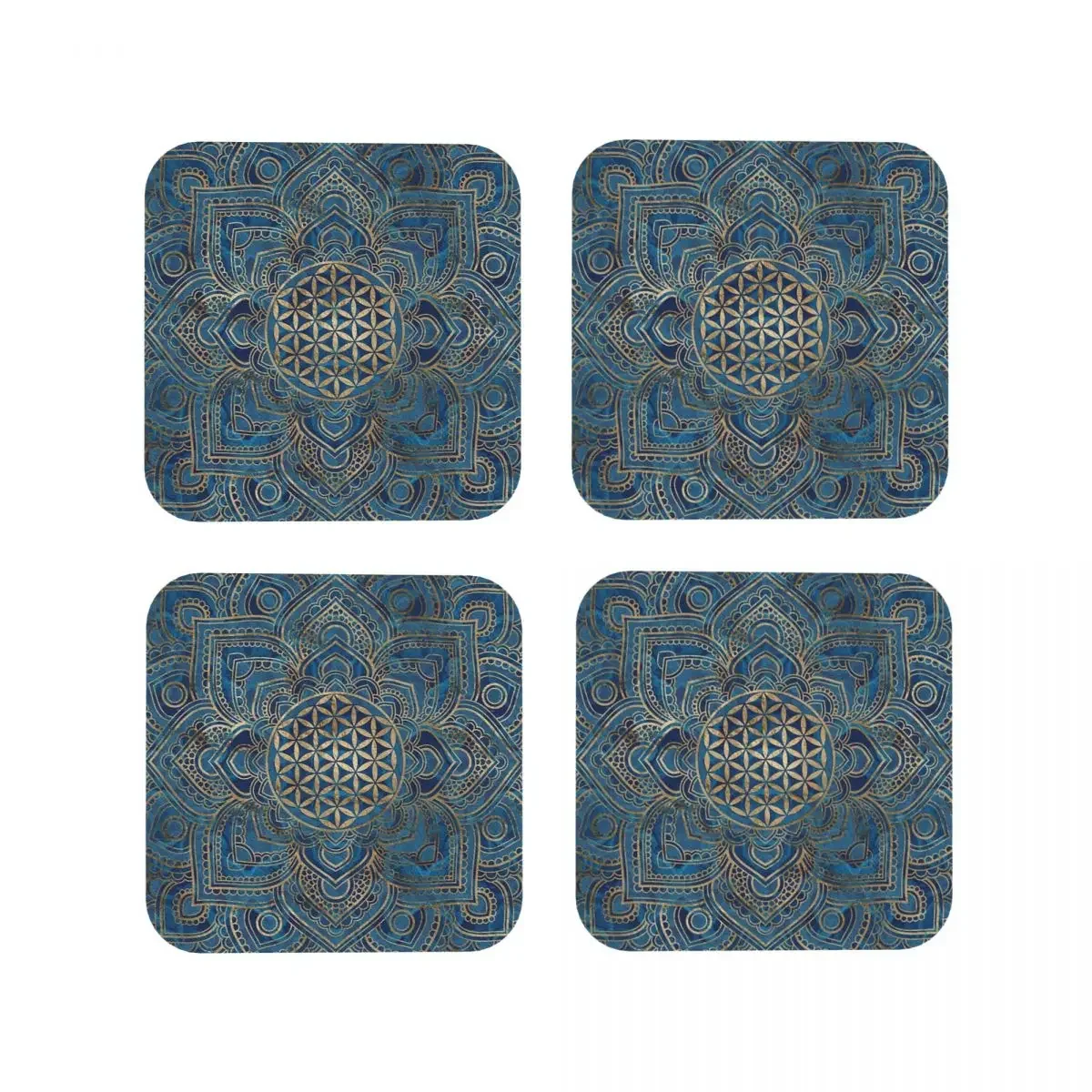 Mandala - Blue Marble And Gold Coaster Coffee Mat Set of 4 Placemat Cup Tableware Decoration & Accessories Pads for Home Kitchen