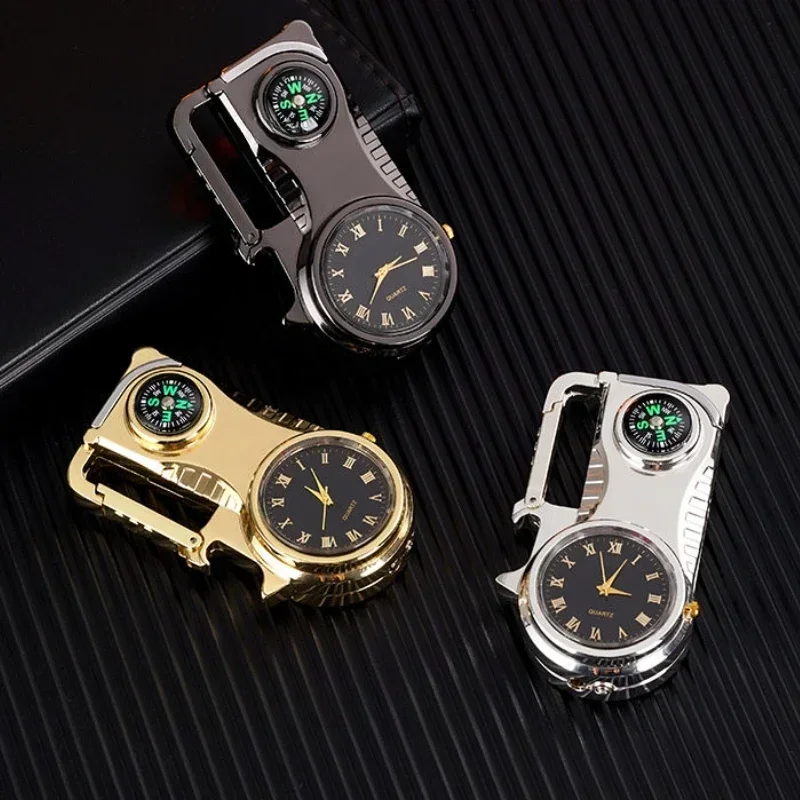 Multi-function Watch Bottle Opener Red Flame Butane Lighters Outdoor Compass Keychain Inflatable Windproof Lighter Survival Tool