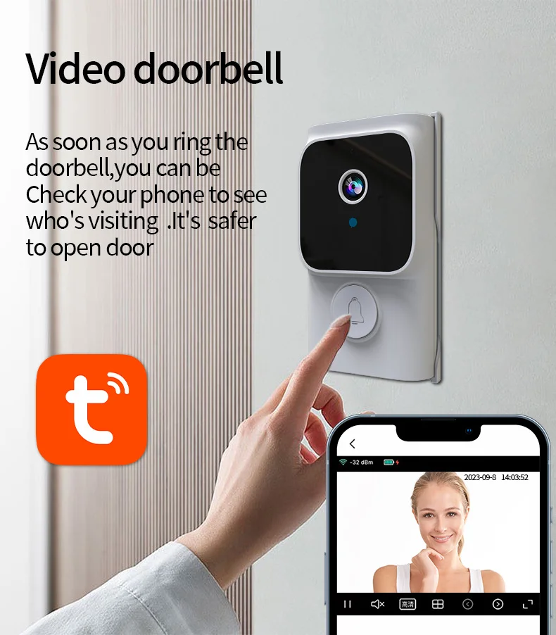 WiFi Smart Doorbell Camera With PIR Monitoring, Waterproof 1080P HD Chime For Home Security With Motion Detection