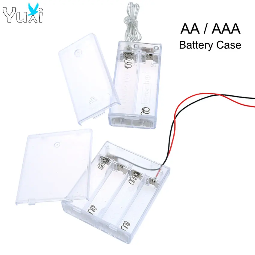 YuXi 1 pieza caja de pilas AA soporte de caja de pilas AAA 1/2/3/4 ranuras caja de almacenamiento de pilas con cables interruptor de encendido/apagado