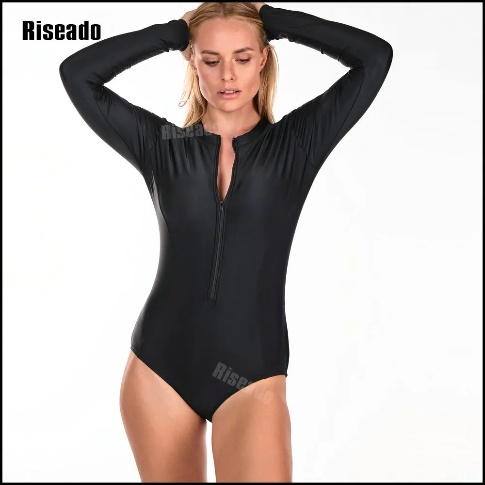 

Riseado One Piece Swimwear Women's Rashguard Swimsuit Zip Front Sun Protection Long Sleeve Swim Shirt (UPF 50+)