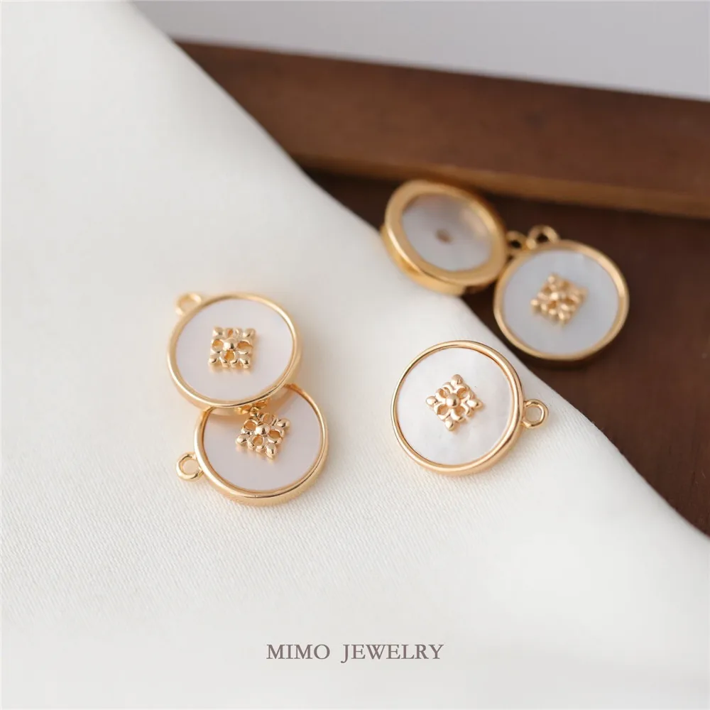 1PCS 12.8x10.9mm 14K Gold Color Round Cross Iris Pattern White Fritillary Pendant DIY Necklace Bracelet Handmade Charm Accessori