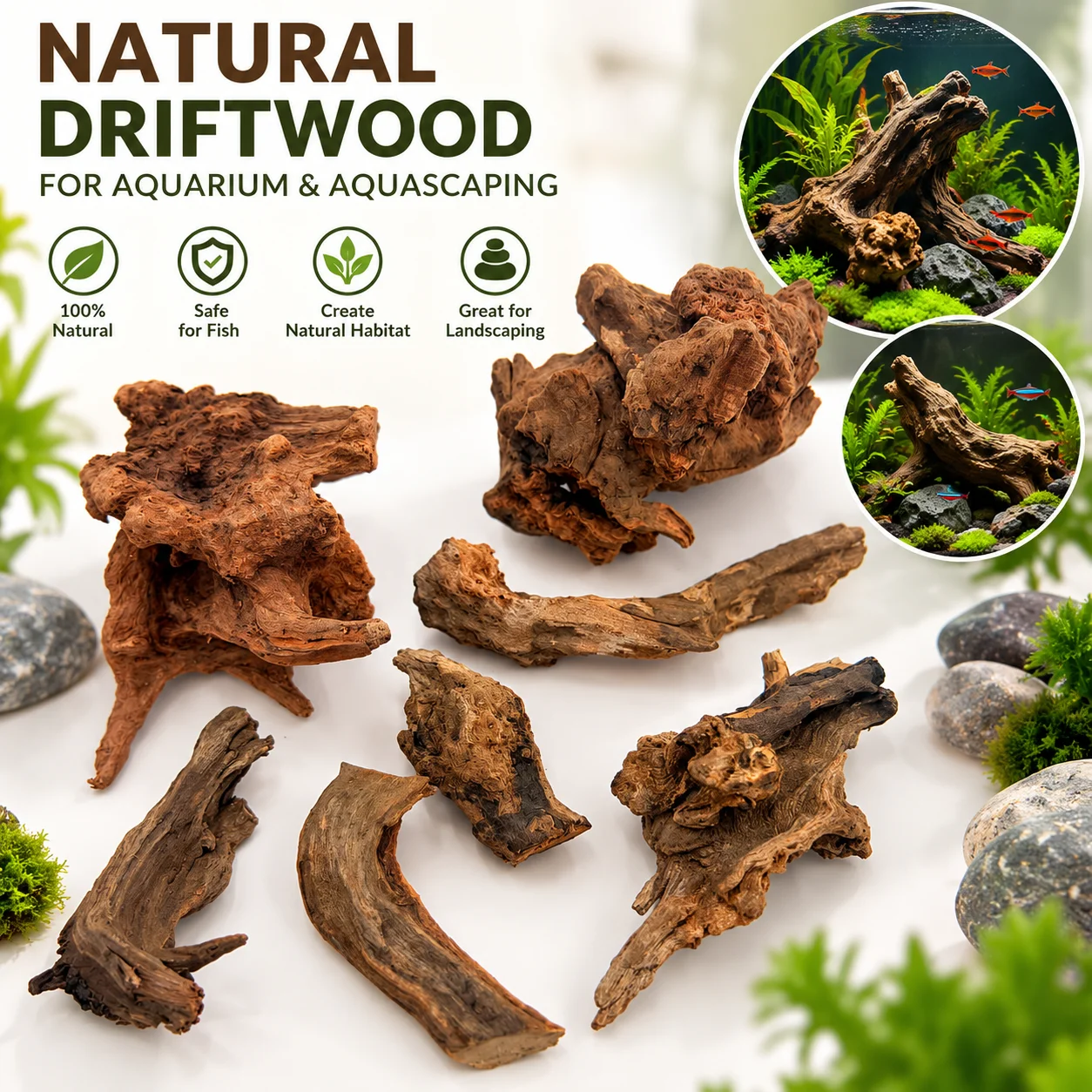 Natural Driftwood for Aquarium Aquascaping 5-10cm Small Wood Pieces Fish Tank Terrarium Reptile Habitat DIY Decoration Random