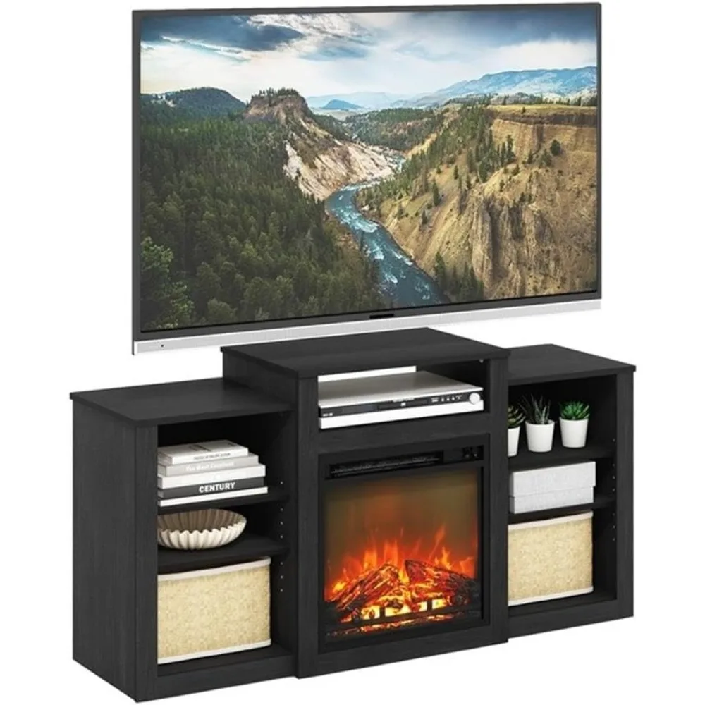55インチスクリーン対応 電気暖炉付きテレビ台 - 暖房機能付きモダンエンターテイメントセンター