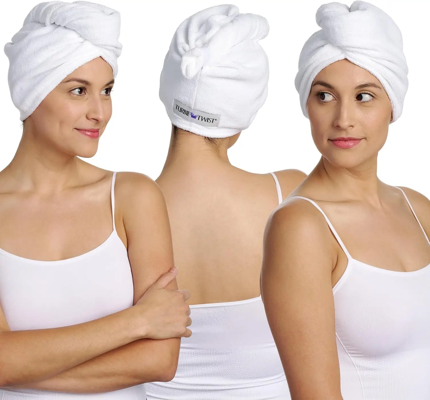 

Cotton Hair Wraps 3 Pack for Drying, Absorbent Twist Turban for Women & Kids