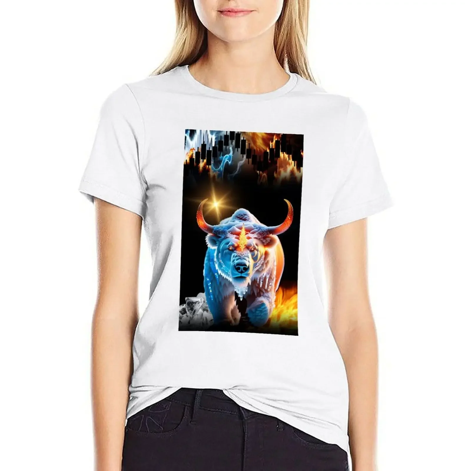 

Fire and Ice Forex Bull T-shirt summer top cute clothes kawaii clothes t shirts for Womens