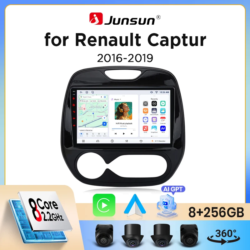 Image of Junsun Wireless CarPlay Android Auto Autoradio für Renault Captur Mk1 (J5) 2013-2019 mit integriertem Lüfter, Android GPS-Navigation, Multimedia-Player, WiFi, DSP, RDS, BT, SWC, IPS-Touchscreen,