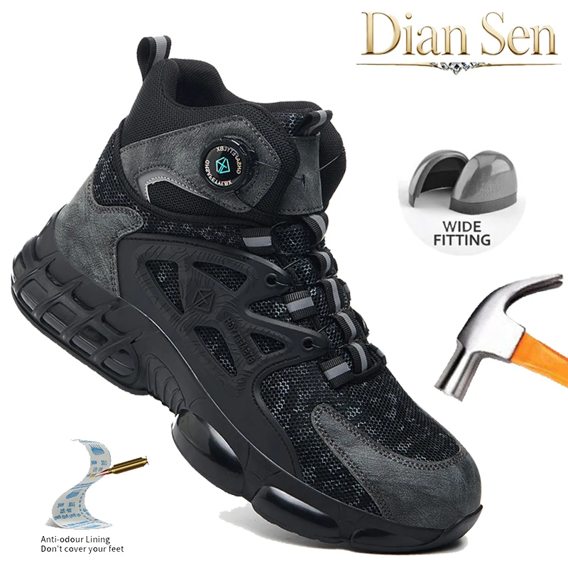 

Work Shoes & Boots Anti-smash Safety Shoes Mens Hiking Boots Indestructible Shoes Casual Walking Shoes Breathable Rotary Button