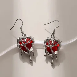Gothic Punk Rock Liquid Red Black Heart Pendant Earrings For Women Fashion Creative Aesthetic Grunge Y2K Jewelry EMO Accessories