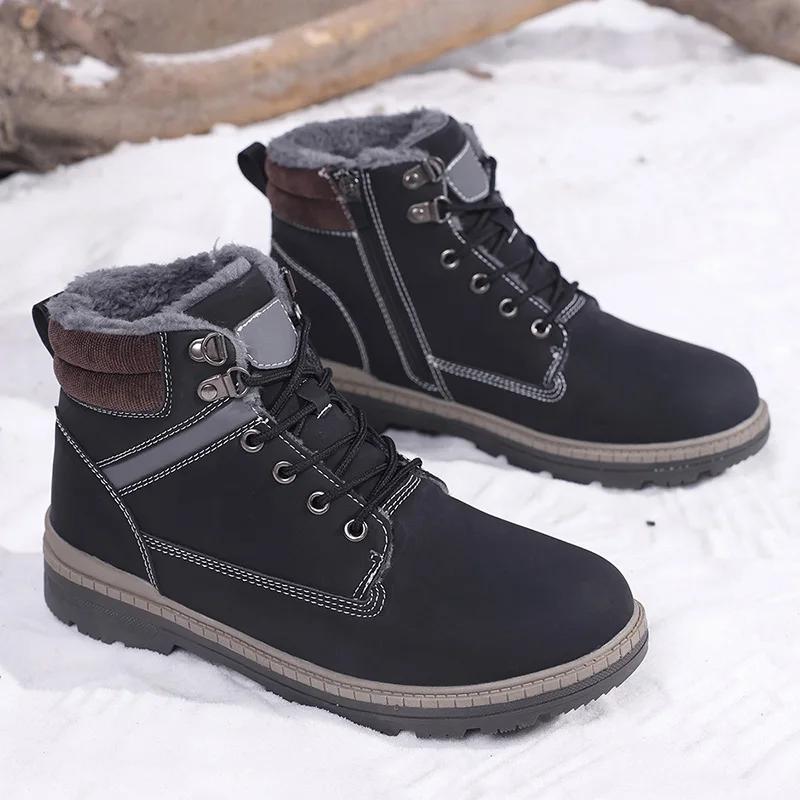 Botas de nieve para hombre, ideales para el invierno, con forro de piel, cálidas, de algodón, impermeables, de cuero, tipo zapatillas deportivas, antideslizantes, para actividades al aire libre, botas de senderismo para hombre, calzado de trabajo.
