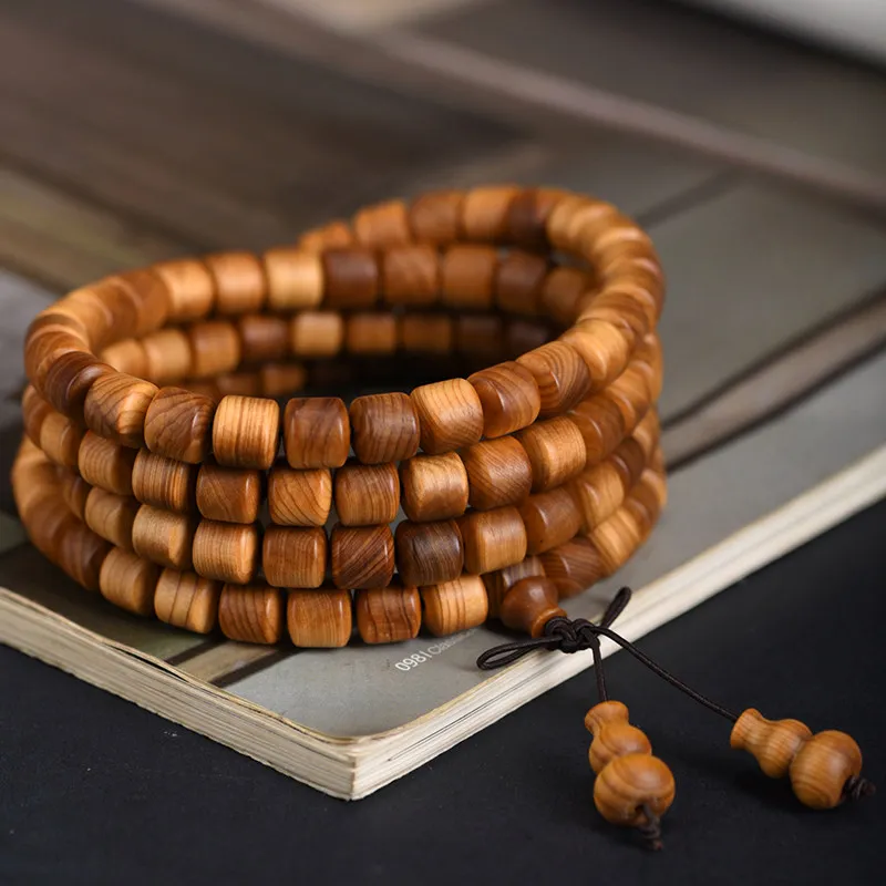 

Taihang Black Oil Thuja Barrel Beads 108 Bracelet Old Material High Oil Buddhist Prayer Beads Wristlet for Collectibles Gifts