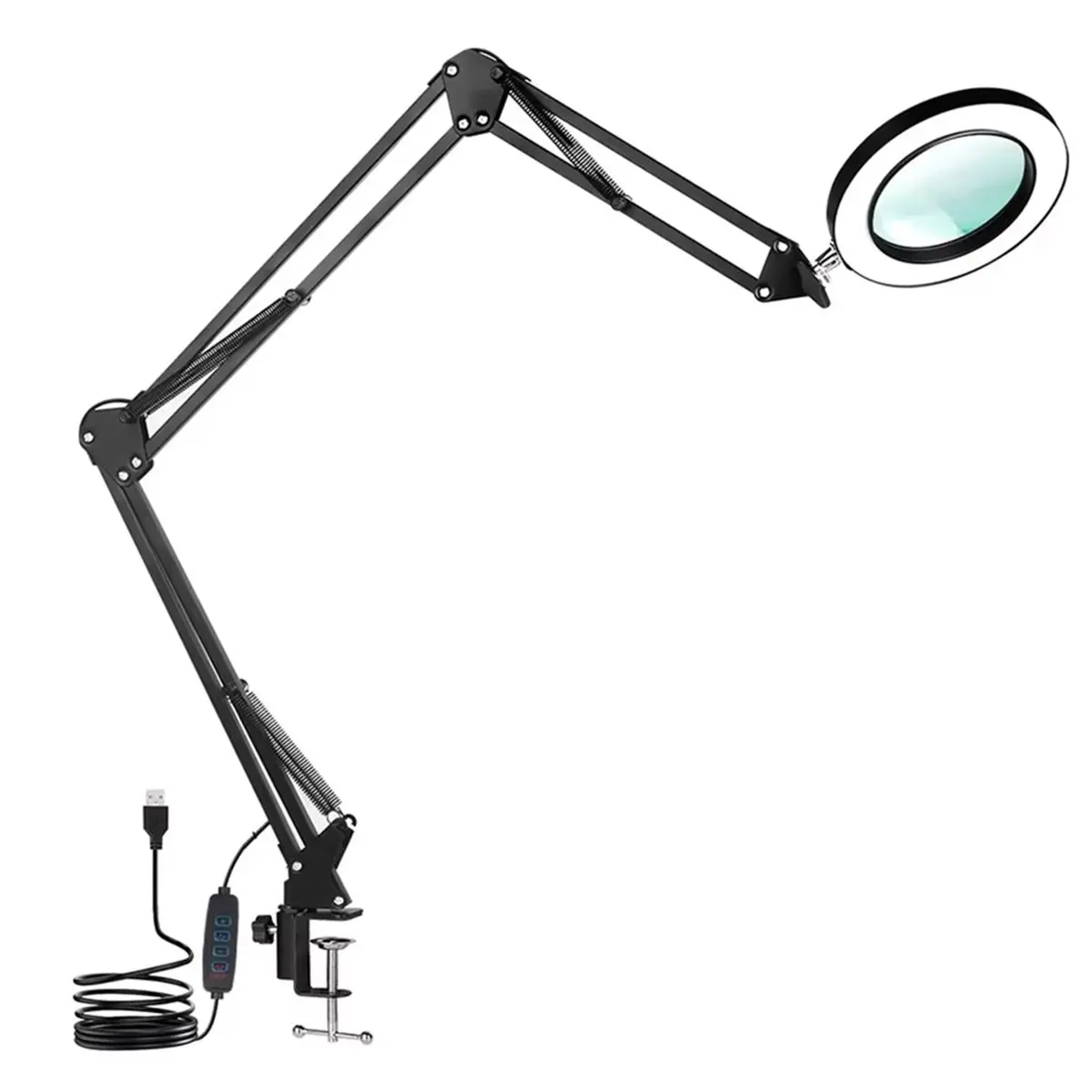 A72U Folding 5X Illuminated Magnifier USB 3 Colors 72 LED Magnifying Glass for Soldering Iron Repair Table Lamp Black