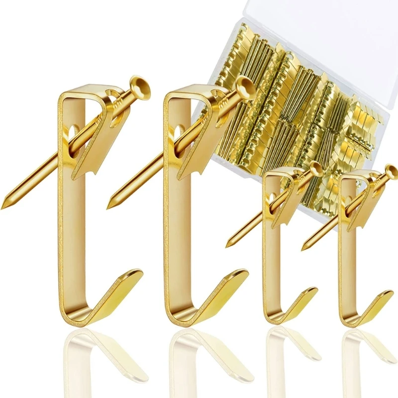 E5BE 120Piece Secure Picture Hangers Golden Hooks Strong and Durable Picture Hooks