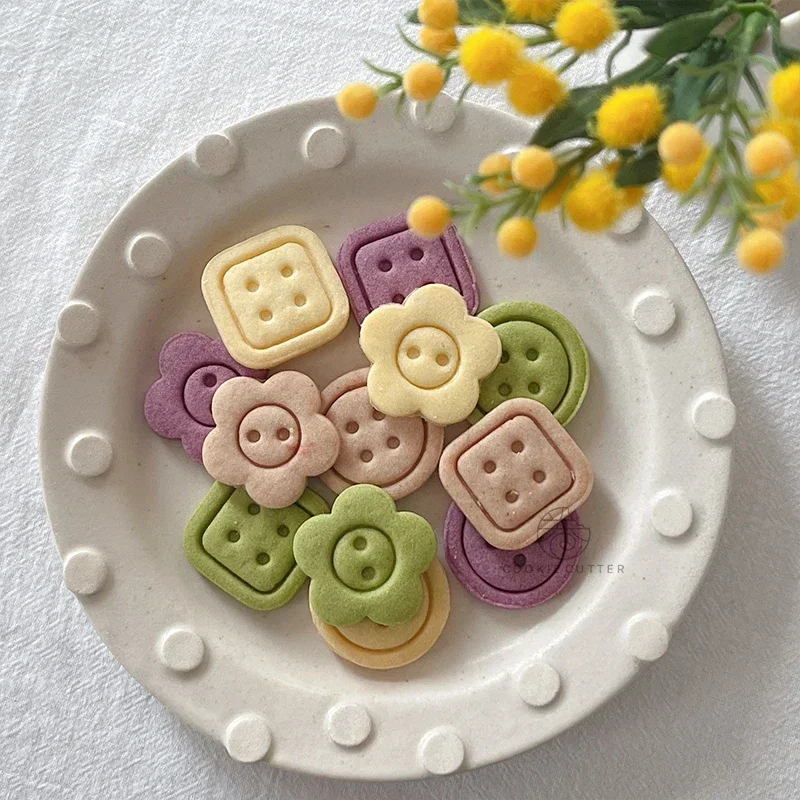 Cartoon Button Shaped Cookie Mold Small Flower Round Square Fondant Frosting Cookie Embossing Mold Baking Cake Decorating Tools