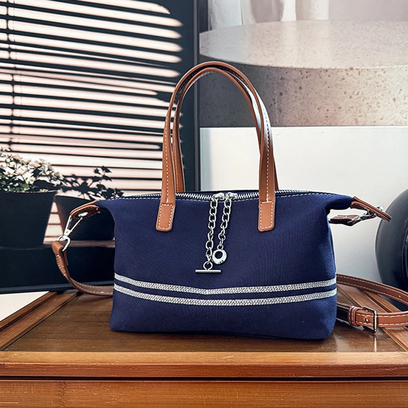 Casual Small Hobos Bags For Women Luxury Designer Handbags Purses 2026 New In Polyester Striped Pattern Top Handle Chain Shoulde