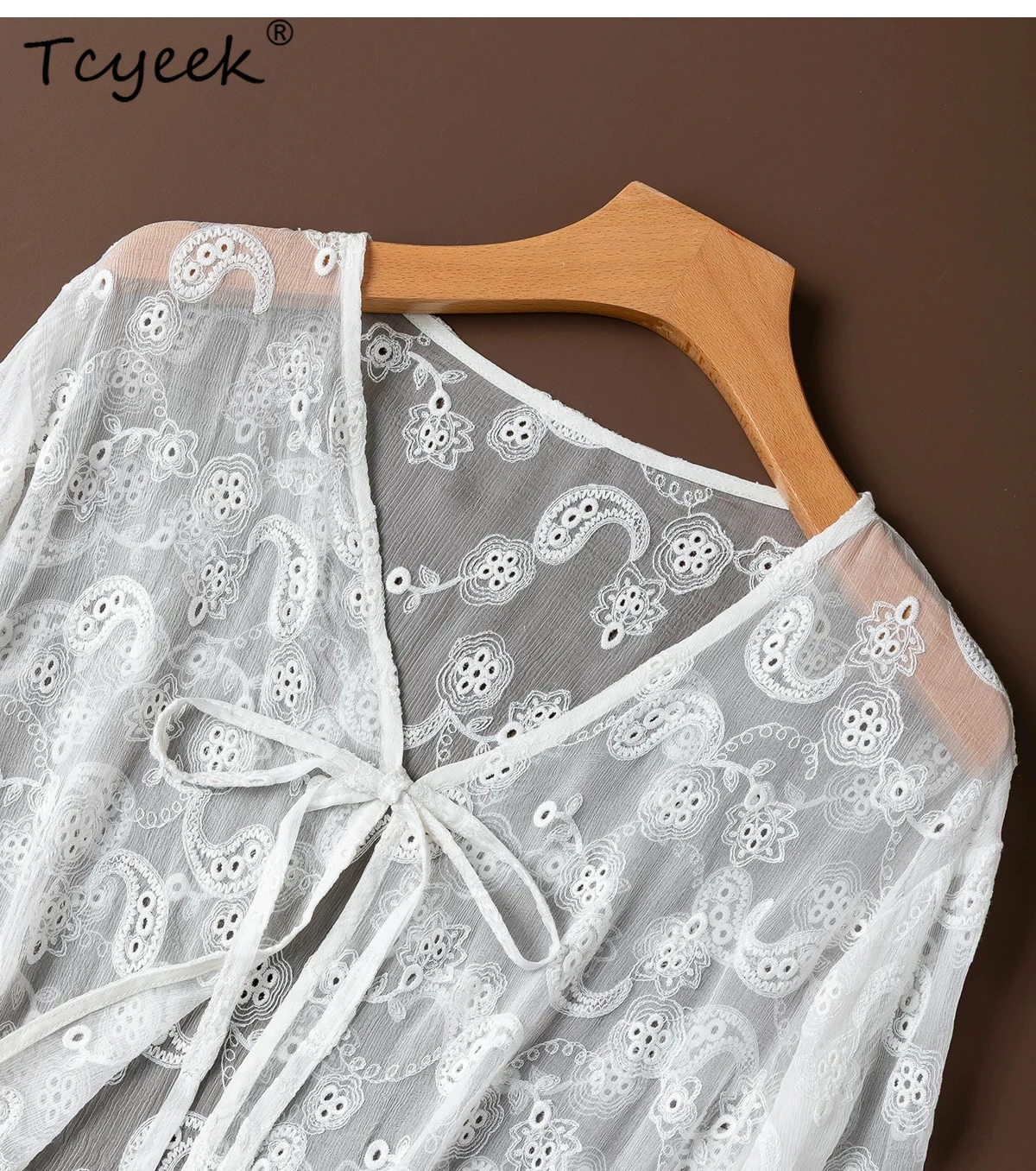 

Tcyeek 100% Natural Silk Womens Tops Thin Style Top Cardigan Shawl Coat Summer Beach Cover Up Embroidery 2026 Solid Colors