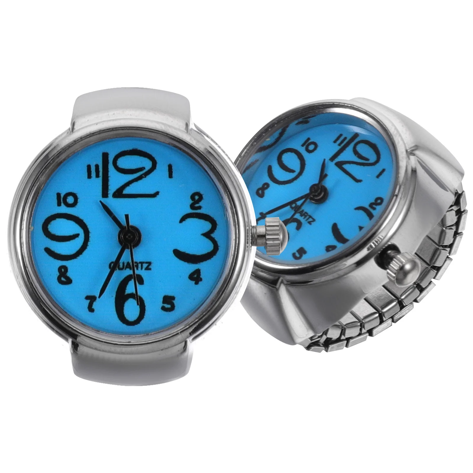 2Pcs Stylish Ring Watches for Couples Unique Design Bright Daily Look Multi Occasions Gift Sending Blue Ring Watch