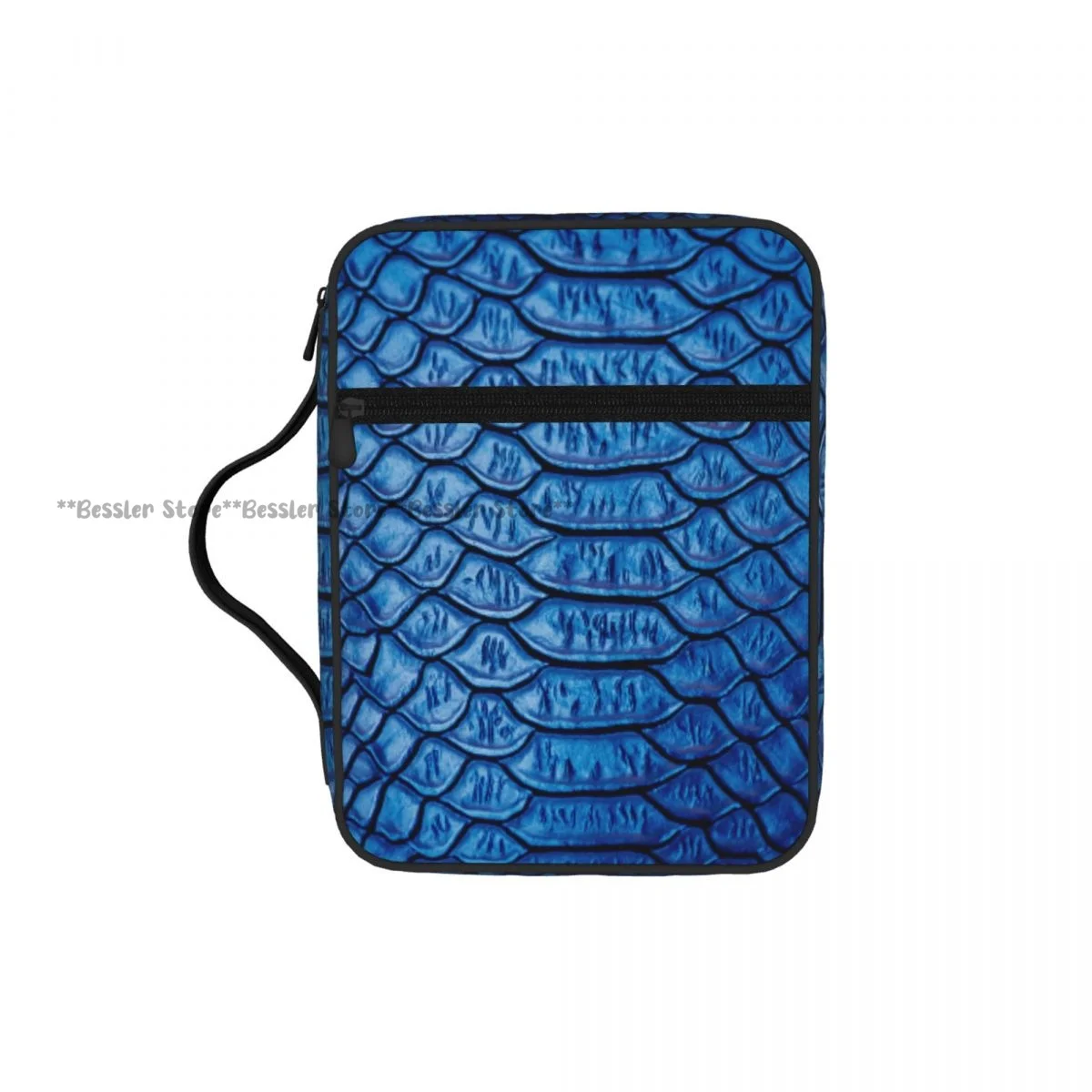 

Snake Skin Pattern Alligator In Blue Artwork Print Bible Cover Case Zipper Pocket Handle Storage Bag Church
